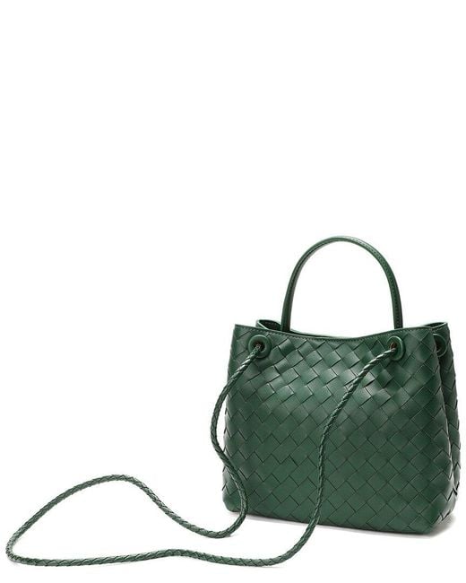Tiffany & Fred Paris Green Woven Leather Top Handle Shoulder Bag
