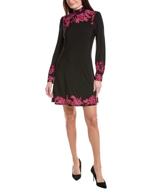 Cece Black Border Print Mock Neck Mini Dress