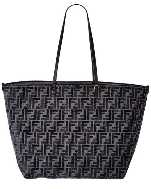 Fendi Black Roll Large Ff Canvas & Leather Tote