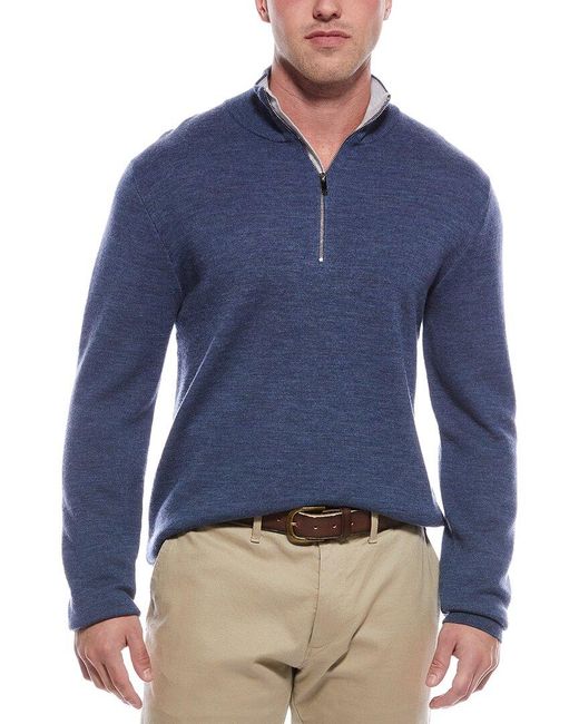 Magaschoni Blue Merino Wool-Blend 1/4-Zip Mock Neck Sweater for men