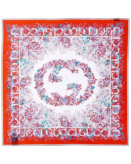 Gucci Red Floral Silk Scarf