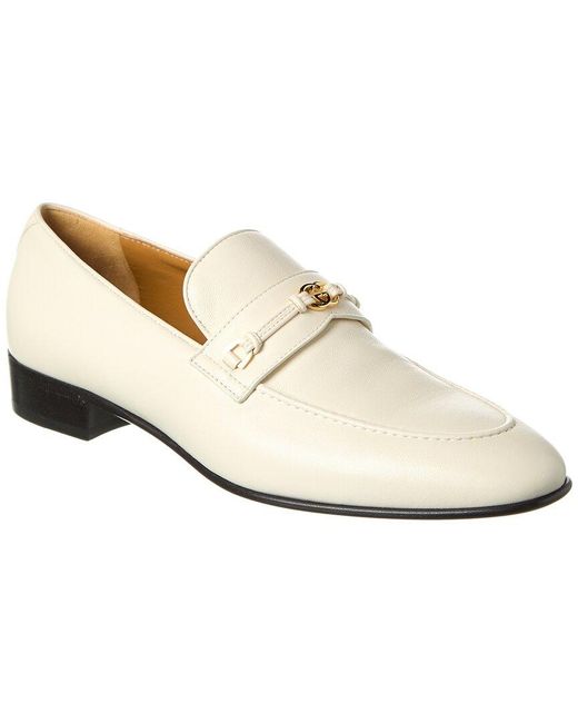 Gucci White Horsebit Interlocking G Leather Loafer