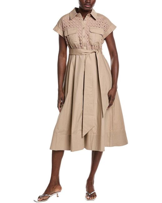 Gracia Natural Eyelet Bodice Tie Waist Midi Dress