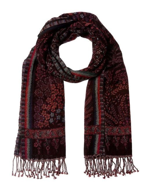 Saachi Purple Floral Reversible Tassel Wool-Blend Scarf