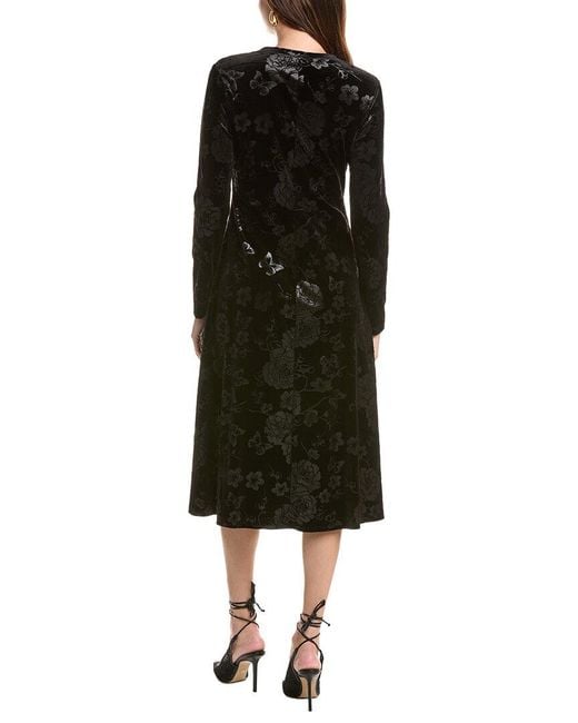 Johnny Was Black Embossed Stretch Velvet Midi Dress