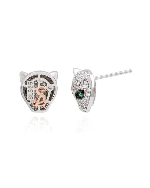 Suzy Levian CZ Jewelry Metallic Suzy Levian Cz Panther Stud Earrings
