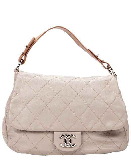 Chanel Gray Quilted Lambskin Leather Large Single Flap Bag (Authentic Pre- Owned)