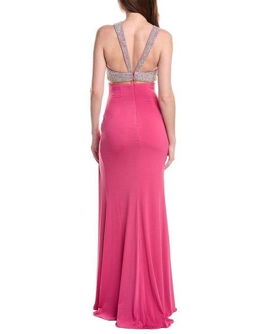 Jovani Pink Solid Embellished Gown