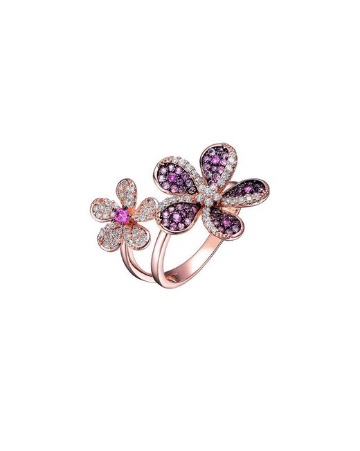 Genevive Jewelry Pink 18k Rose Gold Vermeil Cz Floral Ring