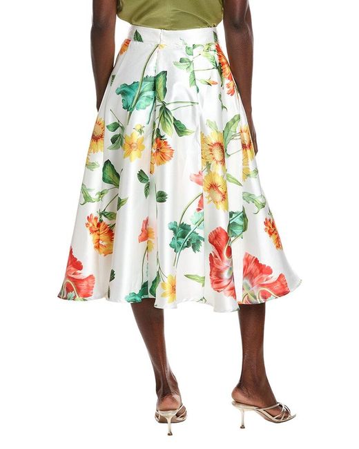 Gracia White Floral Print A-Line Midi Skirt
