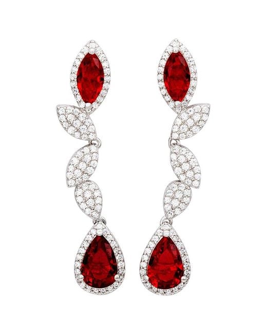 Suzy Levian Red Silver Cz Earrings
