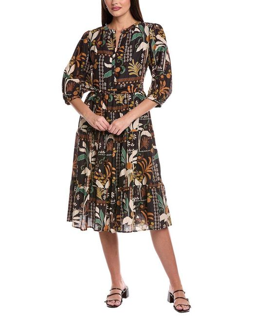 Velvet By Graham & Spencer Black Tiered Silk-Blend Midi Dress