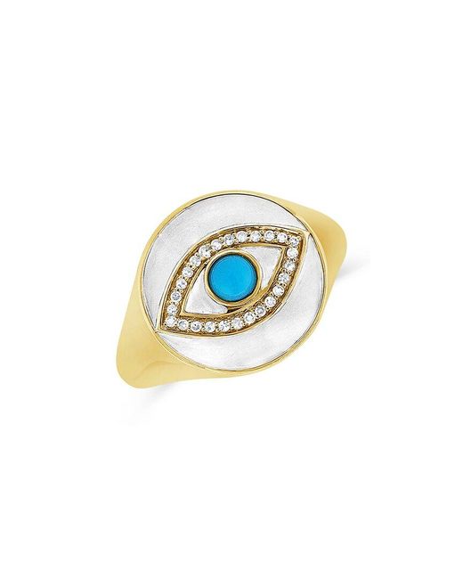 Sabrina Designs White 14k 0.30 Ct. Tw. Diamond & Turquoise Signet Ring