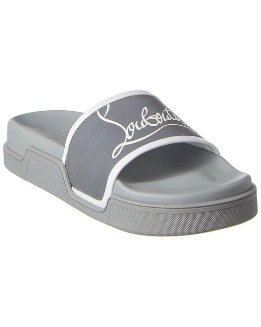 Christian Louboutin Navy Pool Leather Slide in Grey for Men Lyst UK