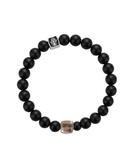 Karma and Luck Black Birthstone Plated Quartz/ Matte Onyx Stretch Bracelet