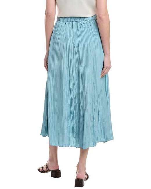 Eileen Fisher Blue Pleated Silk Flare Skirt