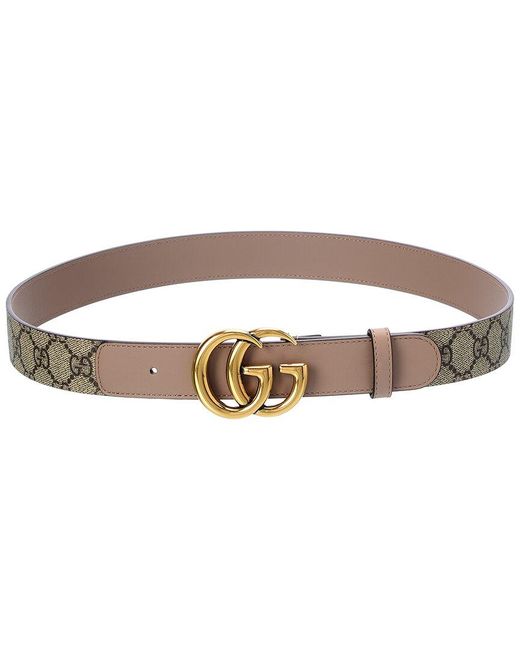 Gucci GG Marmont Thin GG Supreme Canvas & Leather Belt in Pink | Lyst UK