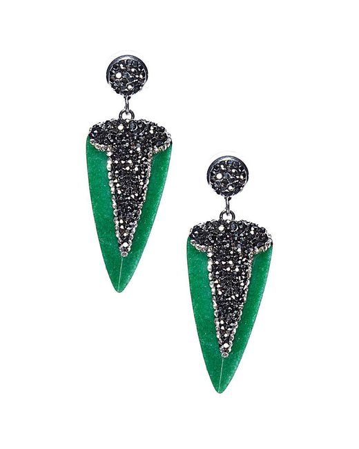 Eye Candy LA Fearless Green Dagger Shaped Stone With Pave Crystal Earrings