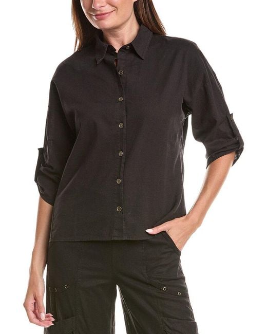 XCVI Black Carrie Linen-Blend Shirt