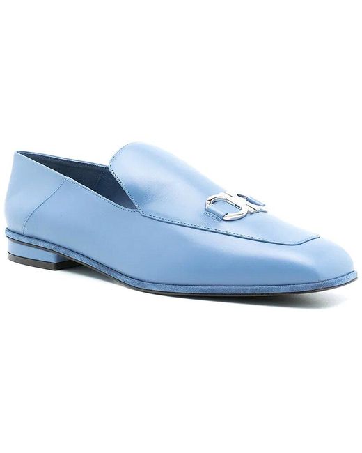 Ferragamo Blue Square Toe Leather Loafer