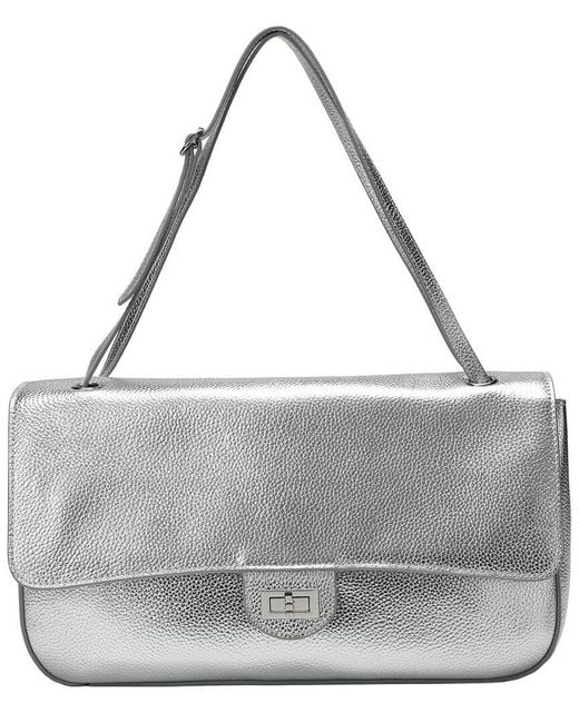 Tiffany & Fred Paris Gray 33Cm Leather Flap Tote