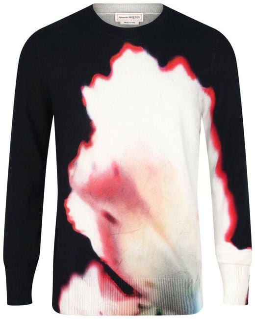 McQueen Black Solarized Flower-Print Pullover Sweater for men