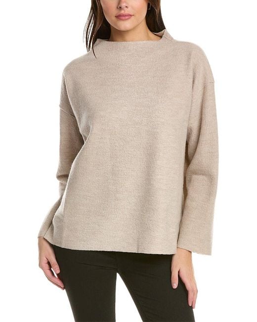 Eileen Fisher Natural Funnel Neck Wool Box Top