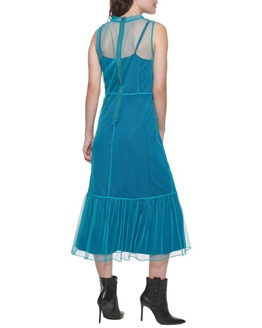 DKNY Blue Tulle Overlay Midi Dress
