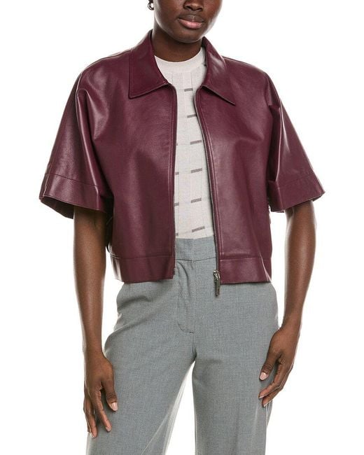 Lafayette 148 New York Purple Zip Front Cropped Linen Jacket