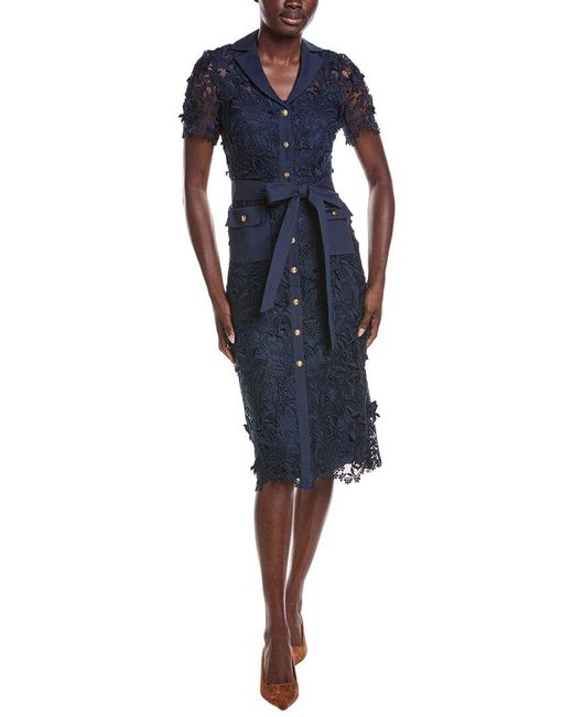 Badgley Mischka Blue Lace Shirtdress