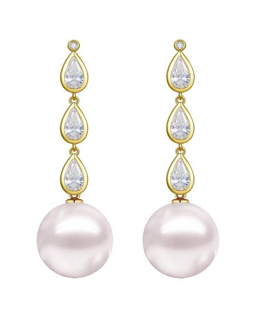 Kai Fine Jewelry White 14K 1.50 Ct. Tw. Lab-Grown Diamond & 12-13Mm Pearl Drop Earrings
