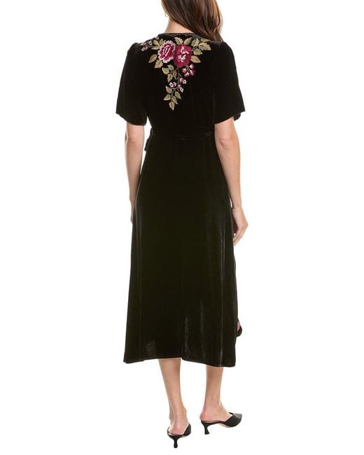 Johnny Was Black Mehdi Velvet Silk-Blend Wrap Dress