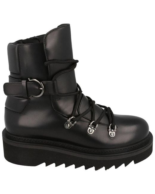 Ferragamo Black Elimo Lace-Up Leather Boot