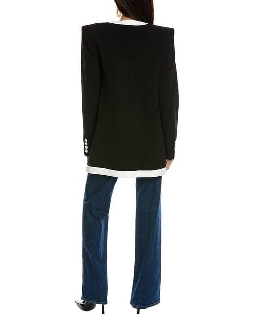 Balmain Black Long Collarless 6-button Crepe Jacket