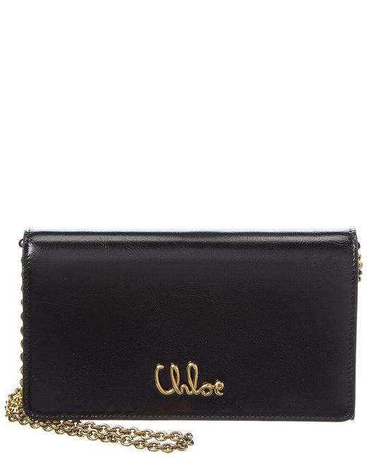 Chloé Black Flap Leather Wallet On Chain