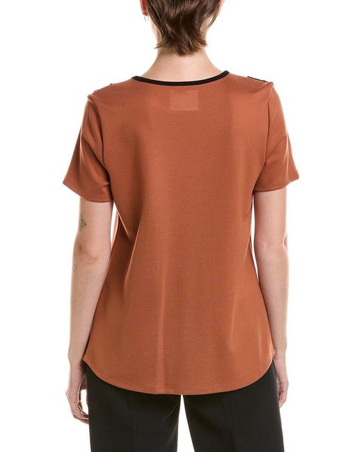 Jones New York Brown Colorblock Button Shoulder T-Shirt