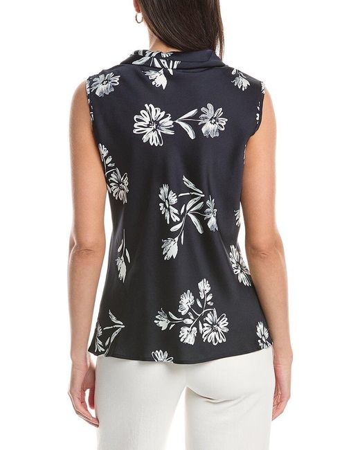 Tahari Black Hammered Satin Top