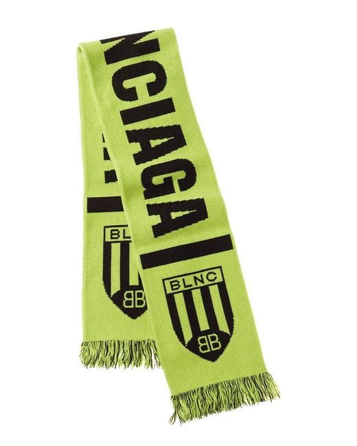 Balenciaga Green Logo Soccer Wool-Blend Scarf