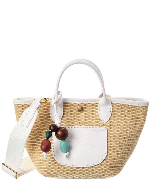 Longchamp White Le Pliage Collection Xs Raffia Basket Bag