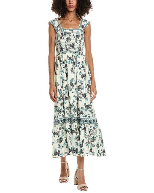 Max Studio Green Smocked Bodice Midi Dress