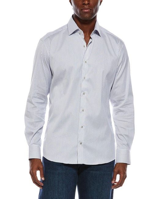 Eterna Blue Italian Striped Pique Modern Fit Shirt for men