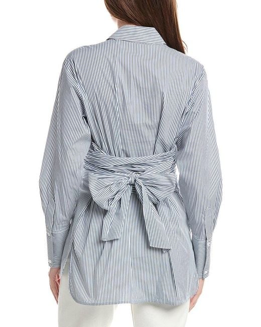 Rebecca Taylor Blue Stripe Poplin Wrap Blouse