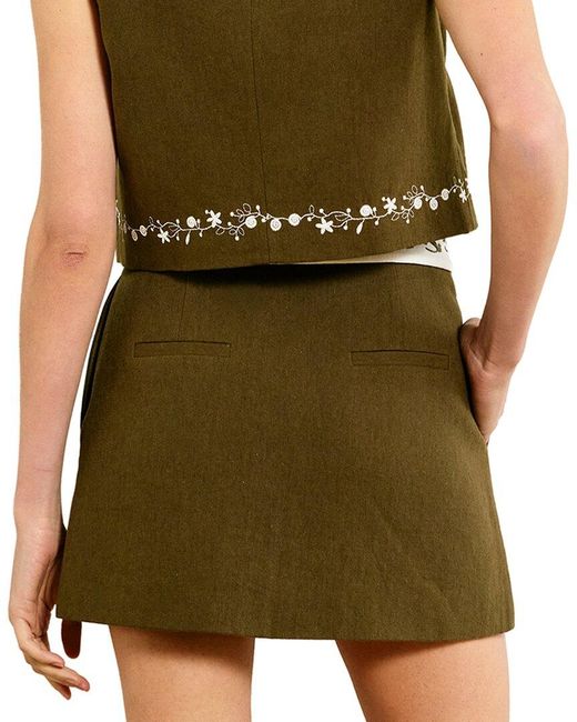 Line & Dot Green Brea Linen-Blend Mini Skirt