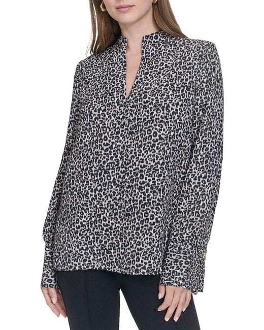 Halston Heritage Gray Printed V-Neck Top