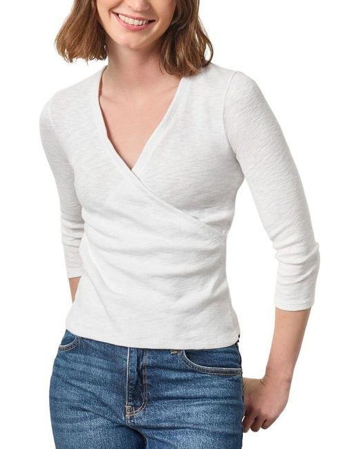 Lilla P White Ribbed Slub 3/4 Sleeve Surplice