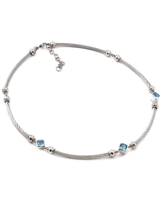Gemstones Metallic Steel 2.91 Ct. Tw. Diamond & Topaz Necklace