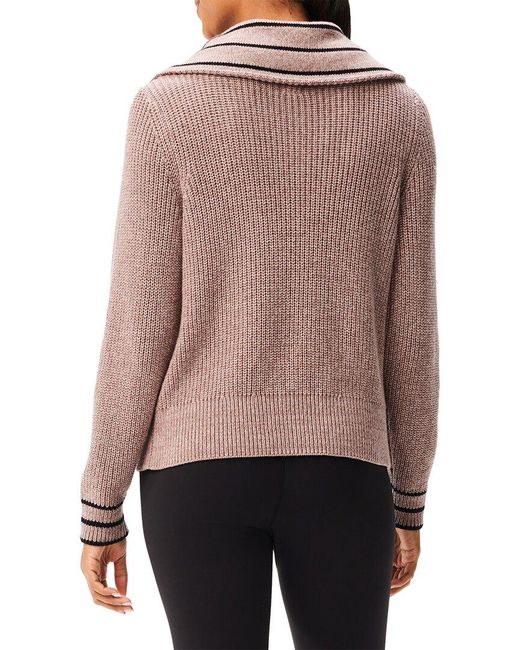 NIC+ZOE Pink Nic+zoe Stripe Detail Zip Front Sweater