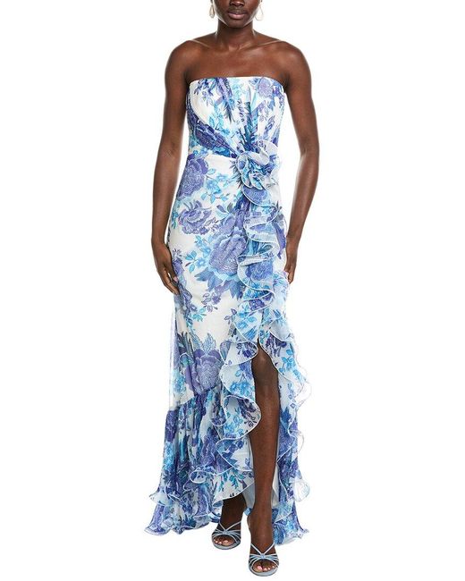 Tadashi Shoji Blue Printed Maxi Dress