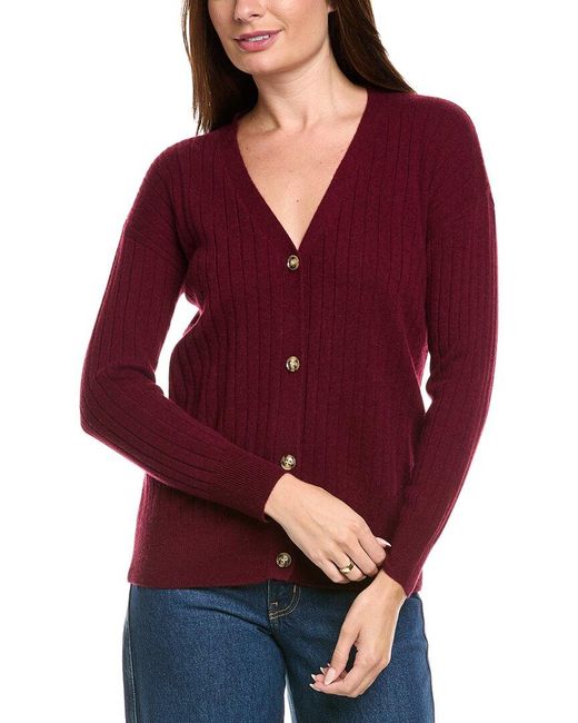 Kier + J Red Kier + J Ribbed V-Neck Wool & Cashmere-Blend Cardigan
