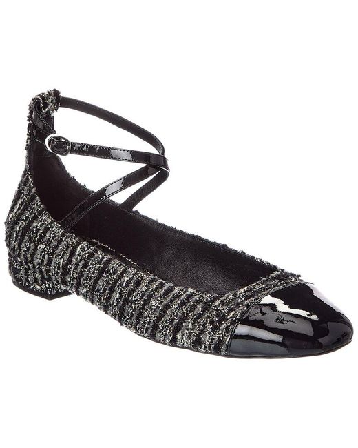 Stuart Weitzman Black Eden Strap Tweed & Patent Flat